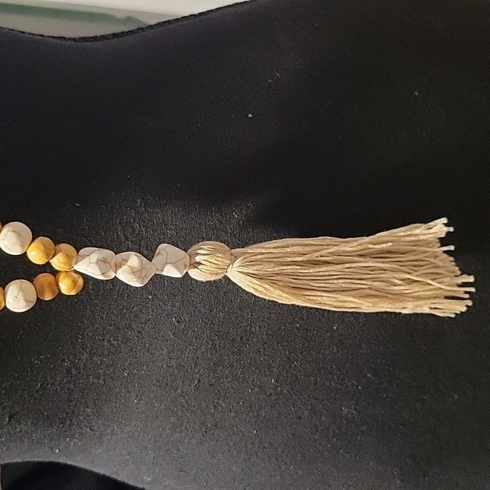 Vintage Boho Wooden Bead Stone Long Tassel Necklace - Picture 4 of 4